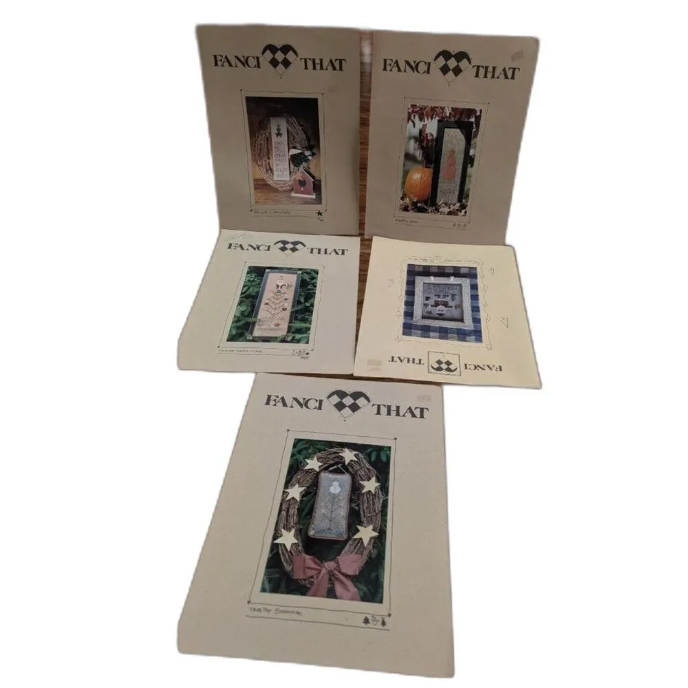 Fanci That Cross Stitch Patterns Lot 5 Primitive Folk Art Christmas Snowman